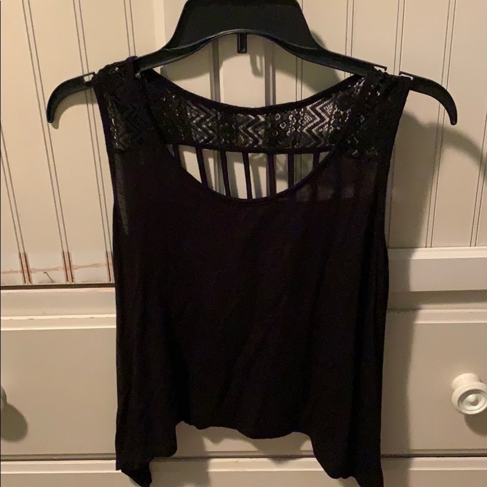 Black partial open back crop tank